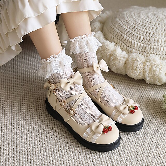 Shoes & Bags Kids Shoes | Girls Flats Princess Shoes School Shoes PU Lolita Big Kids(7years +) Party Birthday Buckle White Rosy 