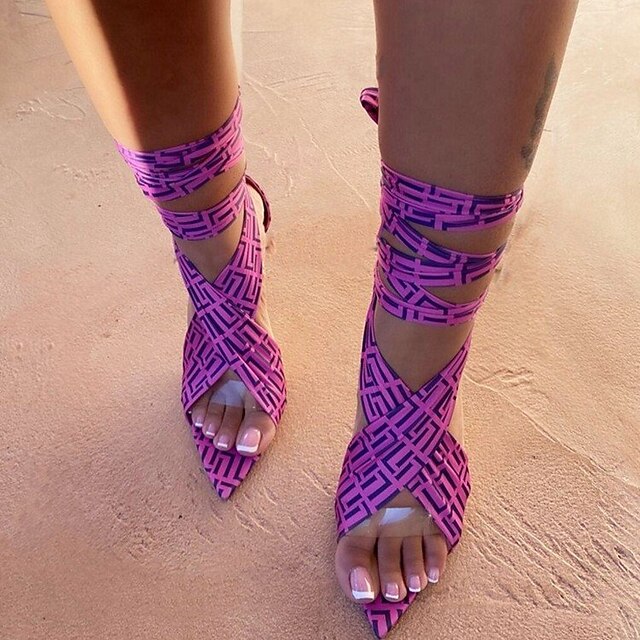 Mujer Sandalias Sandalias con cordones Sandalias con tiras Tallas Grandes  Tacón alto Puntera abierta Casual Sensual Minimalismo Diario Sintéticos  Cordones Primavera Verano Color sólido Negro Morado 9098849 2022 – $30.67
