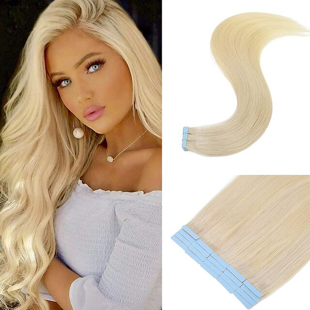  A Coller Extensions de cheveux Cheveux Naturel Rémy 20 pièces Pack Droit Blond Extensions de cheveux