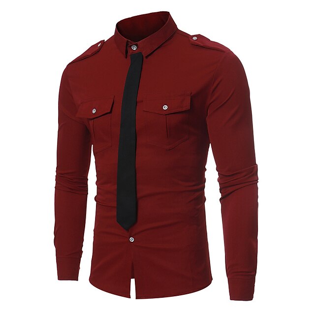 Mens Clothing Mens Shirts | Mens Shirt Solid Color Turndown Street Casual Button-Down Long Sleeve Tops Casual Fashion Breathable