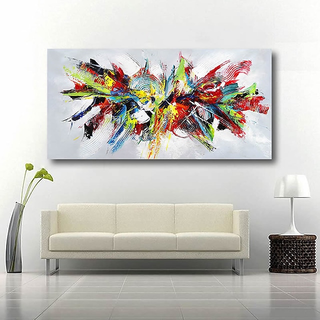 Home & Garden Wall Art | Oil Painting Hand Painted Horizontal Abstract Floral / Botanical Contemporary Modern Stretched Canvas -