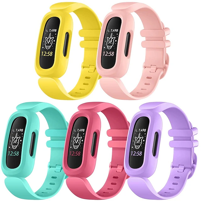 5 PCS Bands Compatible with Fitbit Ace 3 for Kids Soft TPE Adjustable Waterproof Sports Bracelet Strap for Fitbit Ace 3 Girls Boys 12