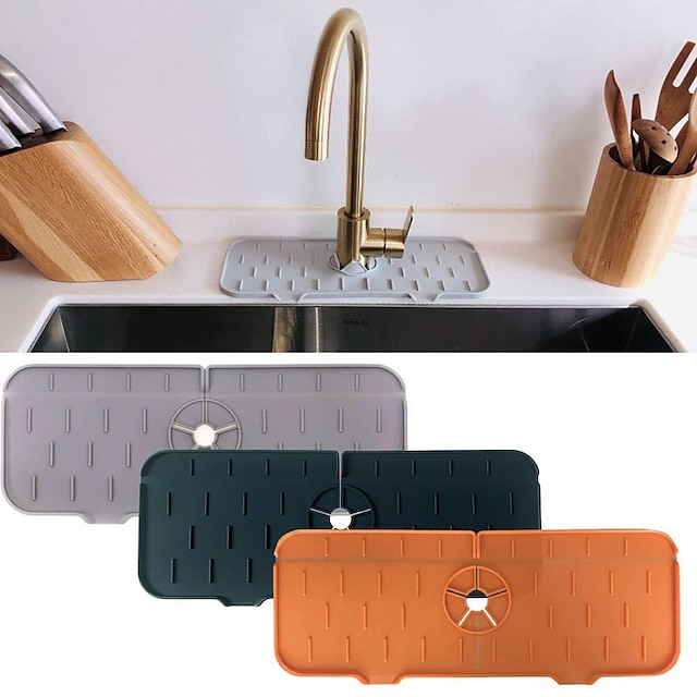 Home & Garden Bath Accessories | Kitchen Faucet Sink Splash Guard,Silicone Faucet Water Catcher Mat, Sink Draining Pad Behind Fa