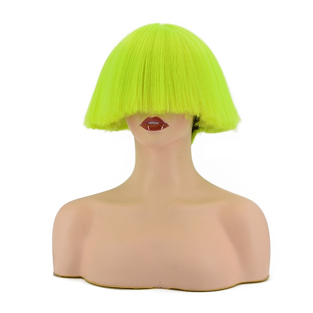 Beauty & Hair Wigs & Hair Pieces | Synthetic Wig Straight Bob With Bangs Machine Made Wig Short Green Red Synthetic Hair Womens 