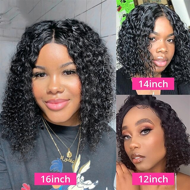 Beauty & Hair Wigs & Hair Pieces | Water Wave Short Bob Human Hair T Part Lace Front Wigs 8-14inch 4x4X1 Transparent Lace Part H