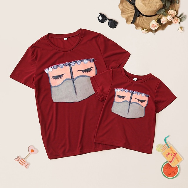 Baby & Kids Matching Outfits | Mommy and Me T shirt Tops Graphic Causal Print Red Short Sleeve Casual Matching Outfits - IY33490