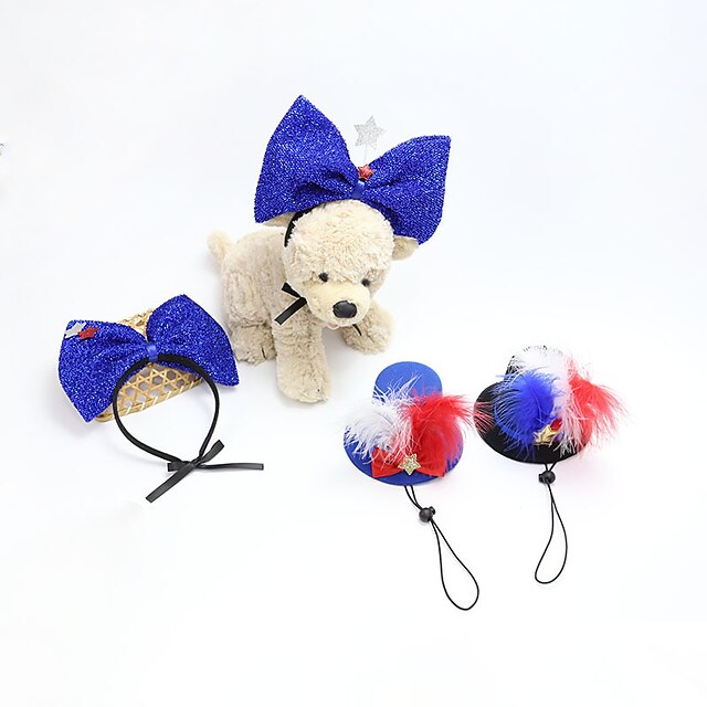 Patriotic Decorations Set Dog Costume Pet Hat and Collar Independence Day Puppy Outfit Bow Tie Ajustable Cats Doggie Headband Green Tie Kit