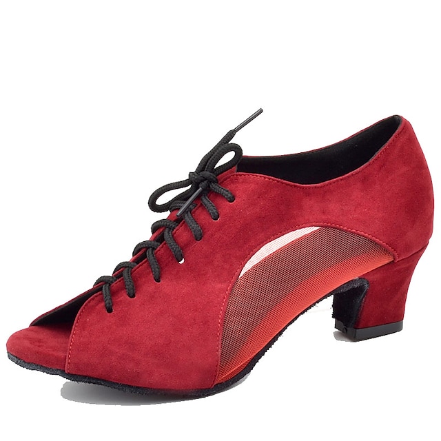 Women's Black LaceUp Dance Shoes with Mesh Panels and PeepToe Design