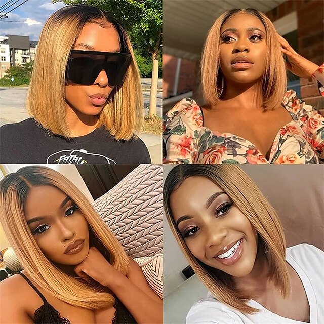 Beauty & Hair Wigs & Hair Pieces | Honey Blonde Bob Wig #1B/27 Color Straight Short Bob Wig 13x4 Lace Front Human Hair Wigs Braz