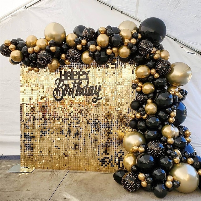  138Pcs DIY Gold and Black Garland Balloons Kits with 18/12/10/Inch Metallic ChromeBalloons for Birthday Party Celebration Graduation Bachelorette Wedding Baby Shower Ceremony Anniversary Balloon Chai