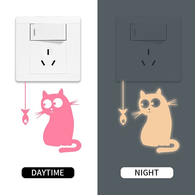 Home & Garden Home Decor | Light Switch Stickers Cartoon Little Fish kitty Blue Green Pink Luminous Wall Stickers Switch Wall De