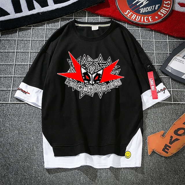 Toys & Hobbies Cosplay & Costumes | Inspired by Persona 5 Joker T-shirt Cartoon 100% Polyester Anime Fake two piece Harajuku Str