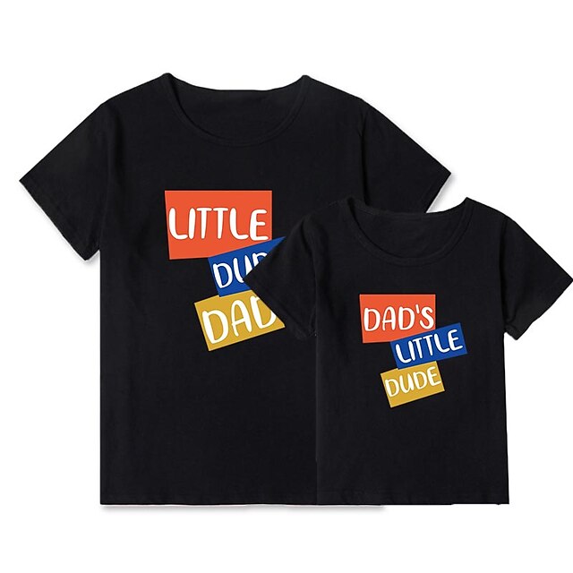 Baby & Kids Matching Outfits | Dad and Son T shirt Tops Geometric Letter Daily Print White Black Gray Short Sleeve Basic Matchin