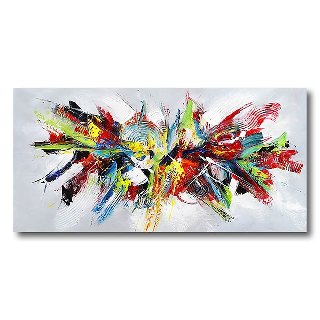 Home & Garden Wall Art | Oil Painting Hand Painted Horizontal Abstract Floral / Botanical Contemporary Modern Stretched Canvas -