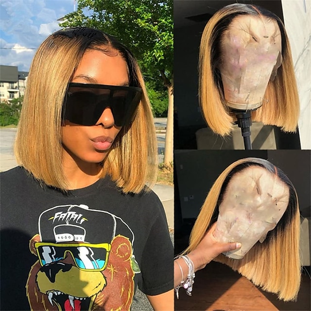 Beauty & Hair Wigs & Hair Pieces | Honey Blonde Bob Wig #1B/27 Color Straight Short Bob Wig 13x4 Lace Front Human Hair Wigs Braz