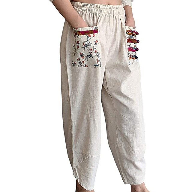 Womens Clothing Womens Bottoms | Womens Fashion Chinos Side Pockets Print Ankle-Length Pants Casual Weekend Inelastic Flower / F