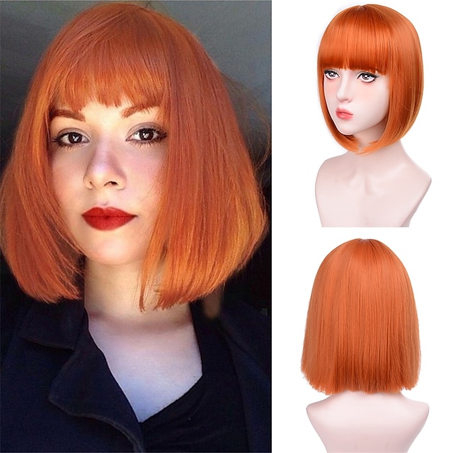 Beauty & Hair Wigs & Hair Pieces | Short Straight Bob Wigs With Bangs Synthetic Wigs For Women Pink Red Black Wigs Lolita Cospla