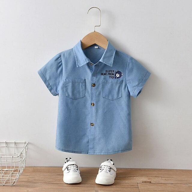 Baby & Kids Boys Clothing | Kids Boys Shirt Short Sleeve Solid Color Blue Cotton Children Tops Summer Daily Daily 2-8 Years - XQ