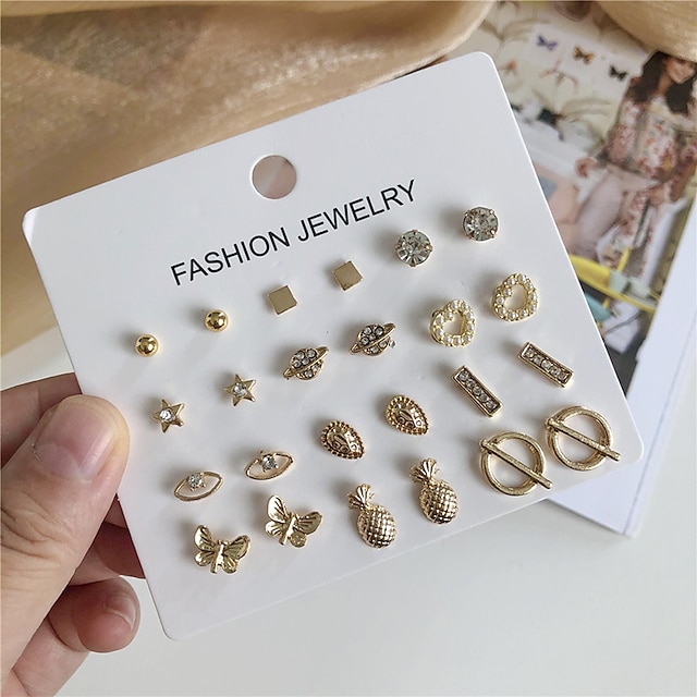 Shoes & Bags Fashion Accessories | 12 Pairs Stud Earrings For Womens Street Gift Daily Gold Plated Classic Fashion Eyes Fruit - 