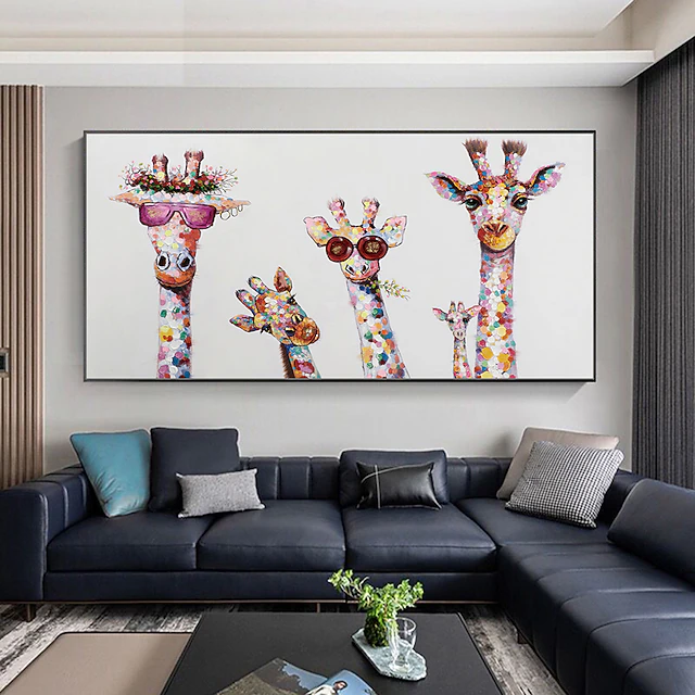 Oil Painting Hand Painted Horizontal Animals Modern Rolled Canvas (No Frame) 8