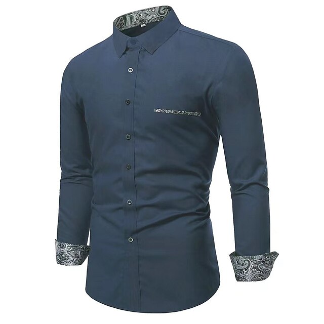 Mens Clothing Mens Shirts | Mens Shirt Patchwork Turndown Party Casual Button-Down Long Sleeve Tops Casual Streetwear Black Navy