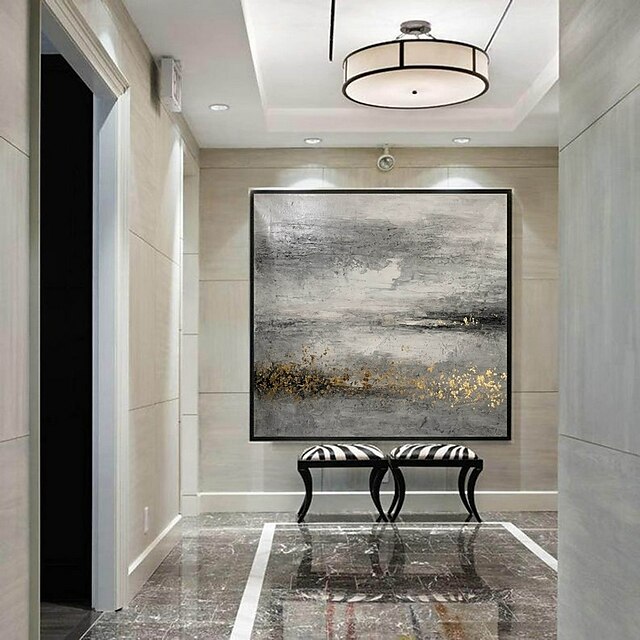 Home & Garden Wall Art | Handmade Hand Painted Oil Painting Wall ArtLuxury Landscape Abstract Modern Gray Gold Home Decoration D