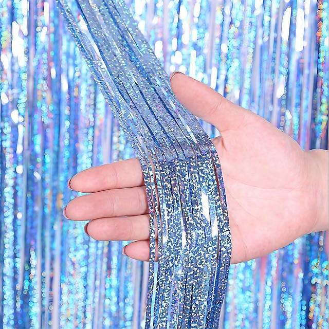  9,8 Fuß Folie Fransen Metallic-Vorhang Seide verdickt wenig Laser-Regenvorhang Hochzeit Party Event Hintergrundwand Laser Quaste Regenvorhang