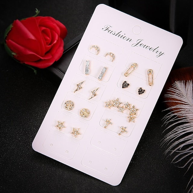 Shoes & Bags Fashion Accessories | 9 Pairs Stud Earrings Earrings Set For Womens Wedding Sport Engagement Rhinestone Alloy Class