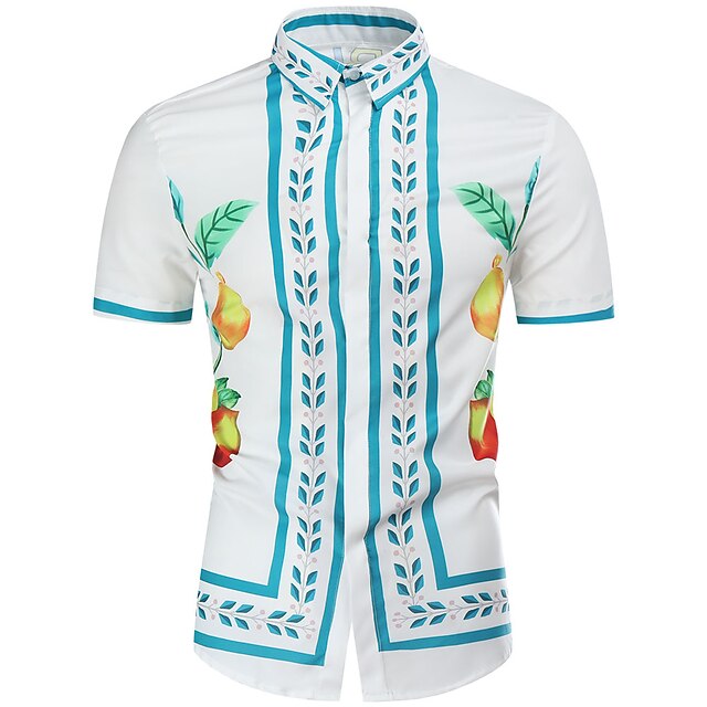 Mens Clothing Mens Shirts | Mens Shirt Geometric Classic Collar Holiday Beach Print Tops Casual Tropical White - WP49345