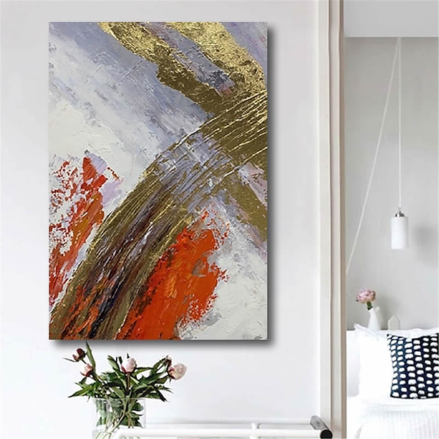 Home & Garden Wall Art | Oil Painting Handmade Hand Painted Wall Art Abstract Modern Golden Grey Orange Heavy Oils Home Decorati