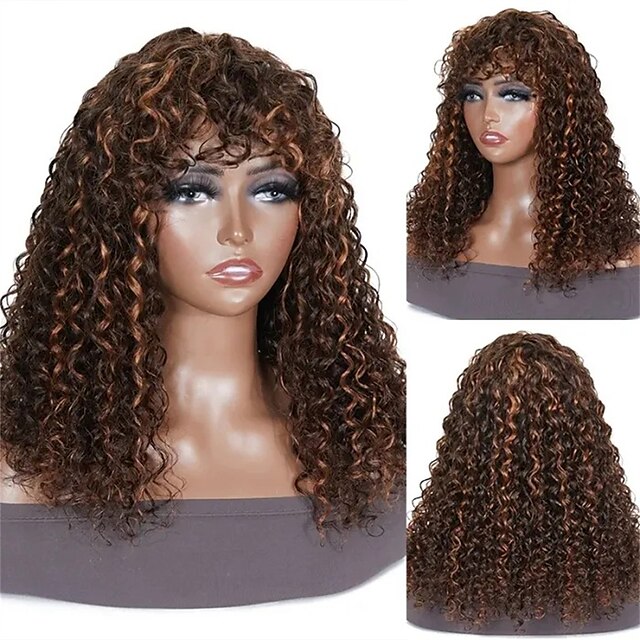 Beauty & Hair Wigs & Hair Pieces | Synthetic Wig Loose Curl With Bangs Machine Made Wig Medium Length A1 Synthetic Hair Womens C