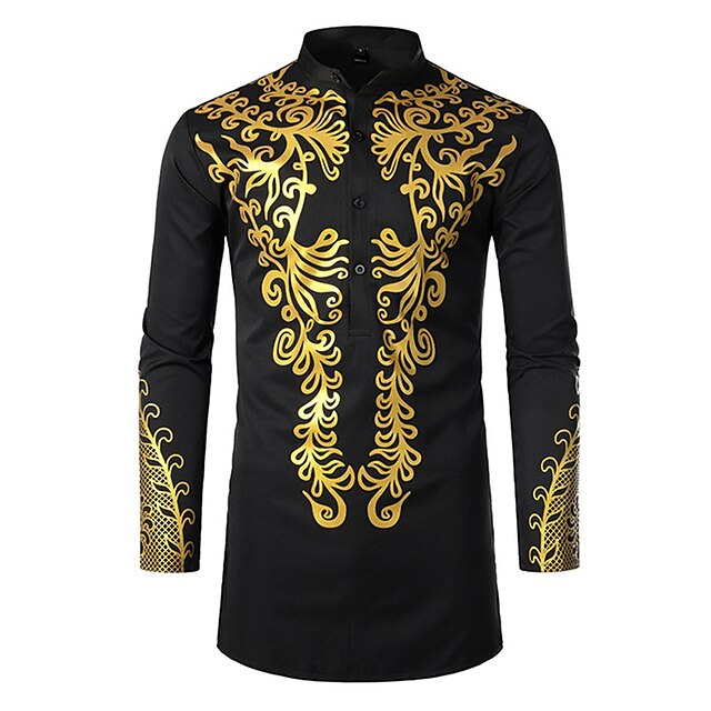 Mens Clothing Mens Shirts | Mens Shirt Floral Graphic Stand Collar Street Casual Button-Down Long Sleeve Tops Casual Fashion Bre