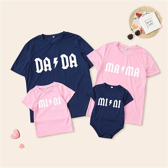 Baby & Kids Matching Outfits | Family Look T shirt Tops Graphic Letter Causal Print Multicolor Short Sleeve Casual Matching Outf