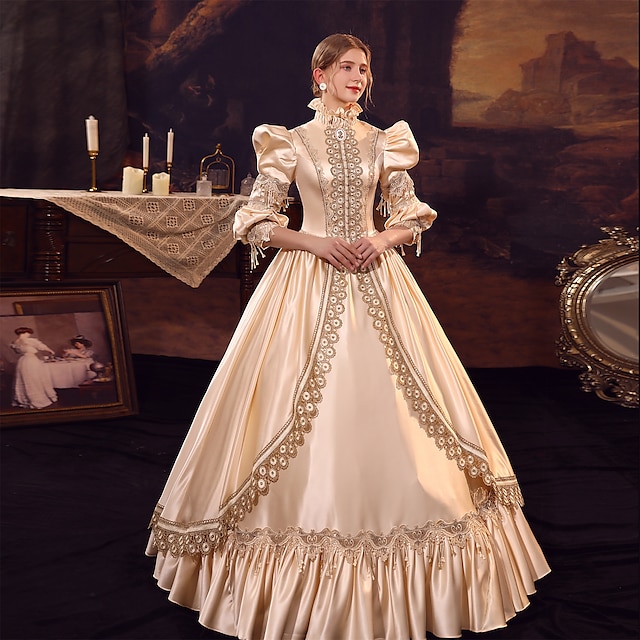  Gótico Victoriano Inspirado en la vendimia Medieval Vestidos Vestido Cóctel Vestido de fiesta de graduación Princesa Shakespeare Nupcial Mujer Vestido de Gala Escote Chino Víspera de Todos los Santos