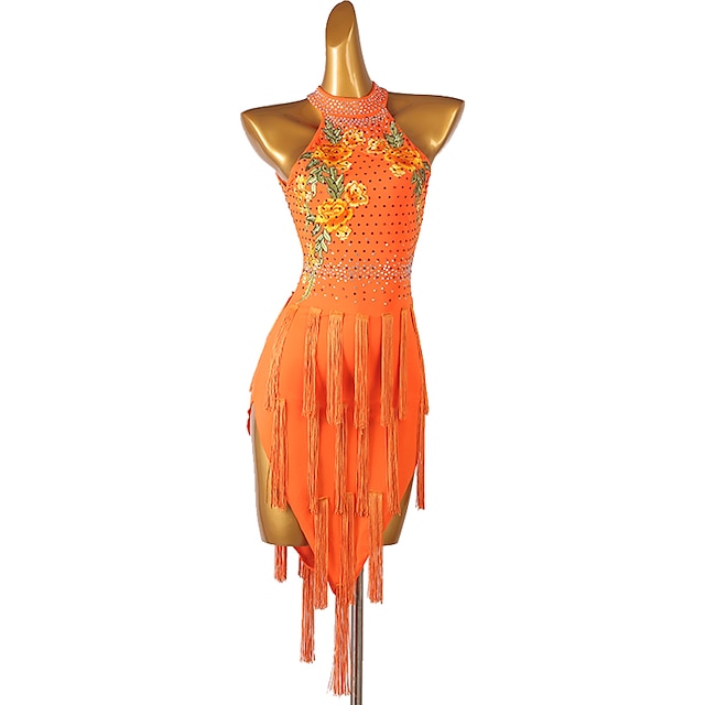  платье для латинских танцев сальса с бахромой и кисточками из кристаллов/стразов для женщин для тренировок без рукавов из спандекса