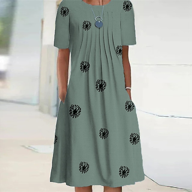  Γυναικεία Φόρεμα ριχτό Φόρεμα μέχρι το γόνατο Πράσινο του τριφυλλιού Κοντομάνικο Φλοράλ Τσέπη Στάμπα Άνοιξη Καλοκαίρι Στρογγυλή Ψηλή Λαιμόκοψη Κομψό Καθημερινό Διακοπές 2022 Τ M L XL XXL 3XL