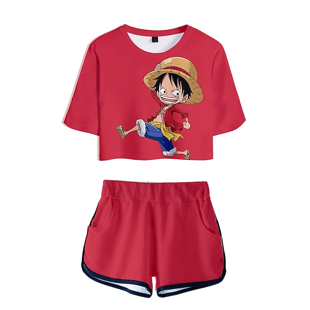 Toys & Hobbies Cosplay & Costumes | Inspired by One Piece Monkey D. Luffy Shorts Crop Top Polyster Anime 3D Harajuku Graphic Sho