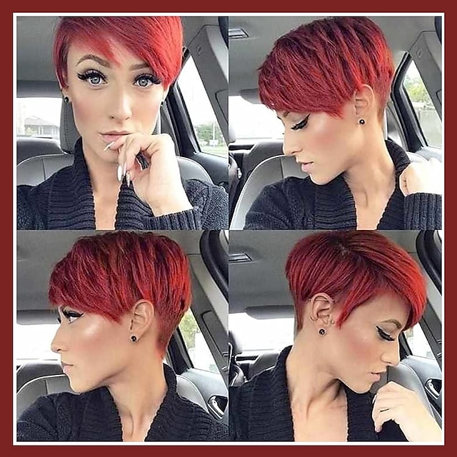 Beauty & Hair Wigs & Hair Pieces | Short Asymmetry Side Bang Straight Wig Pixie Cut Wigs for Black Women - GB96844