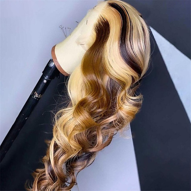  13x4 Body Wave Highlight Ombre Colored Lace Front Wig Human Hair Wig 150%/180% Density Remy Brazilian 100% Human Hair For Women 8-30in
