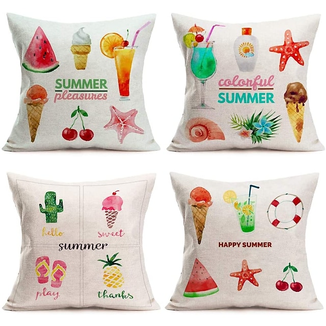 Summer Beach Double Side Cushion Cover 4PC/set Soft Decorative Square Throw Pillow Cover Cushion Case Pillowcase for Sofa Bedroom Superior Quality Machine Washable