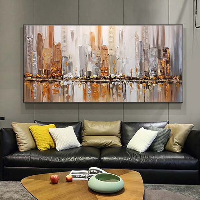 Mintura Handmade Oil Paintings On Canvas Wall Art Decoration Modern Abstract City Landscape Picture For Home Decor Rolled Frameless Unstretched Painting 13