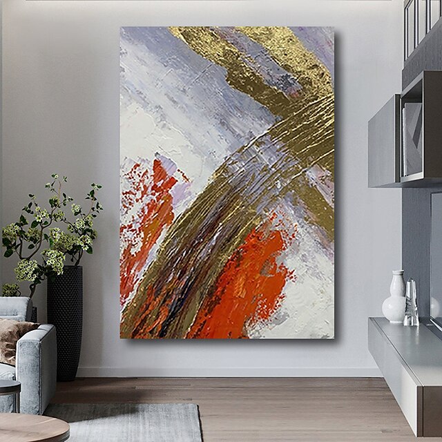 Home & Garden Wall Art | Oil Painting Handmade Hand Painted Wall Art Abstract Modern Golden Grey Orange Heavy Oils Home Decorati