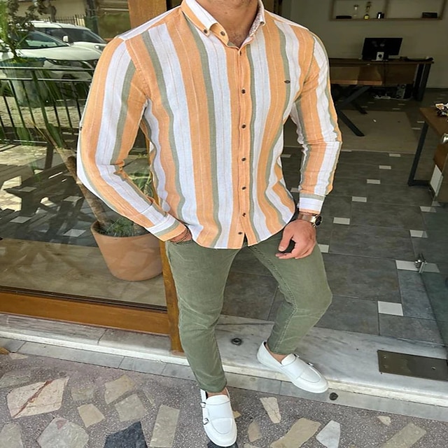 Mens Clothing Mens Shirts | Mens Shirt Striped Turndown Casual Daily Button-Down Short Sleeve Tops Casual Fashion Breathable Com