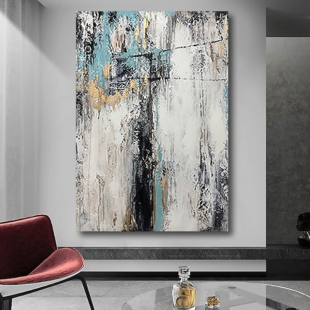 Home & Garden Wall Art | Oil Painting Handmade Hand Painted Wall Art Abstract Modern Light Blue Cool Large Heavy Oils Home Decor