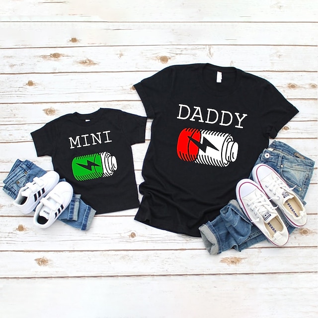 Baby & Kids Matching Outfits | Dad and Son T shirt Tops Graphic Letter Causal Print Black Blue Short Sleeve Casual Matching Outf