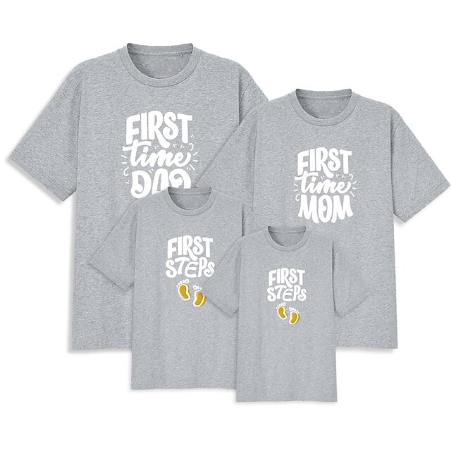 Baby & Kids Matching Outfits | Family Look T shirt Tops Letter Daily Print Black Gray Red Short Sleeve Basic Matching Outfits - 