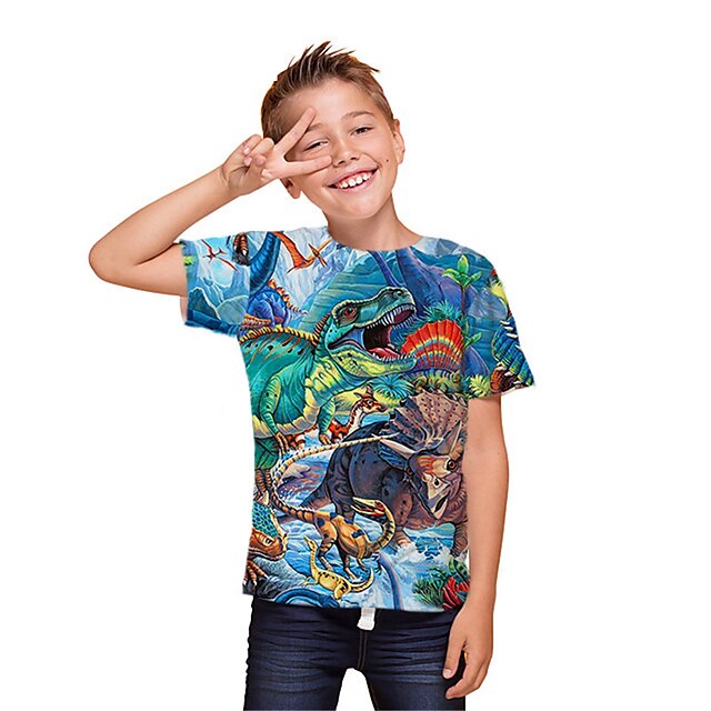Baby & Kids Boys Clothing | Kids Boys T shirt Short Sleeve 3D Print Dinosaur Animal Crewneck Blue Children Tops Spring Summer Ac