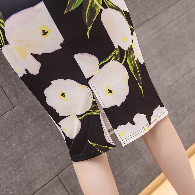 Womens Clothing Womens Bottoms | Womens Fashion Skirts Office / Career Daily Floral / Botanical Split Black S M L - DK87089