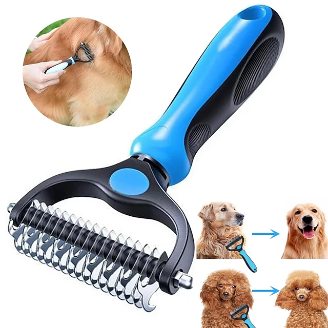 Dog Grooming Brush and Deshedding Tool for Detangling Loose Haired and Undercoat, Helps Reduce Tangles, Shedding, and Mats in Long Fur, Gentle and Stress Free 16