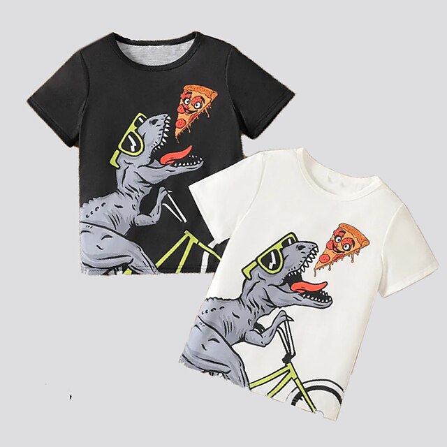 Baby & Kids Boys Clothing | Kids Boys T shirt Short Sleeve 3D Print Dinosaur Animal Crewneck White Black Children Tops Spring Su